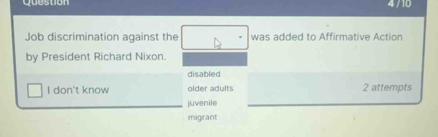 job discrimination against the dropdown was added to affirmative action…