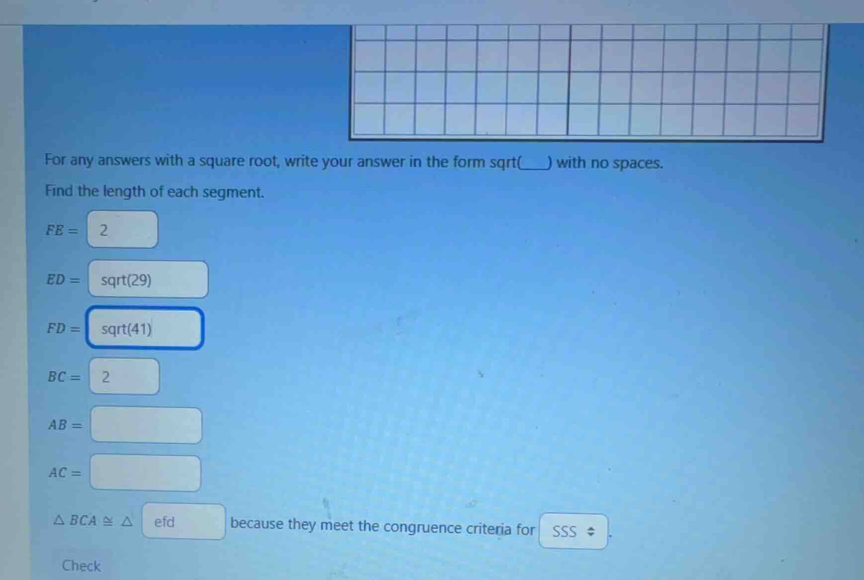 for any answers with a square root, write your answer in the form sqrt(…