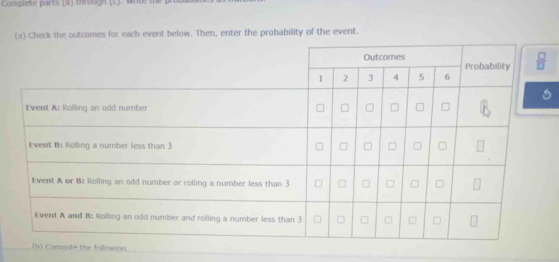 complete parts (a) through (c). write the probabilities as fractions. (…
