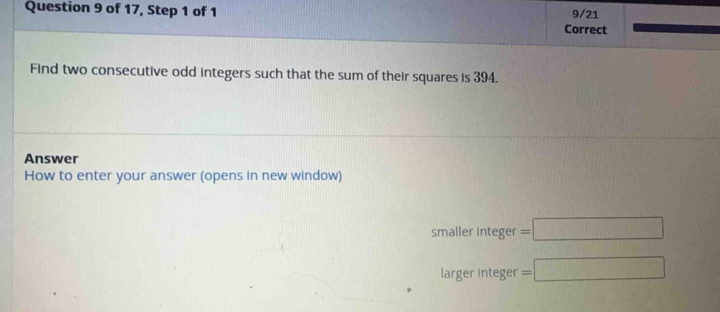find two consecutive odd integers such that the sum of their squares is…