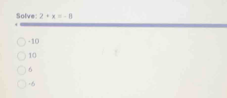 solve: \\(2 + x = -8\\) -10 10 6 -6