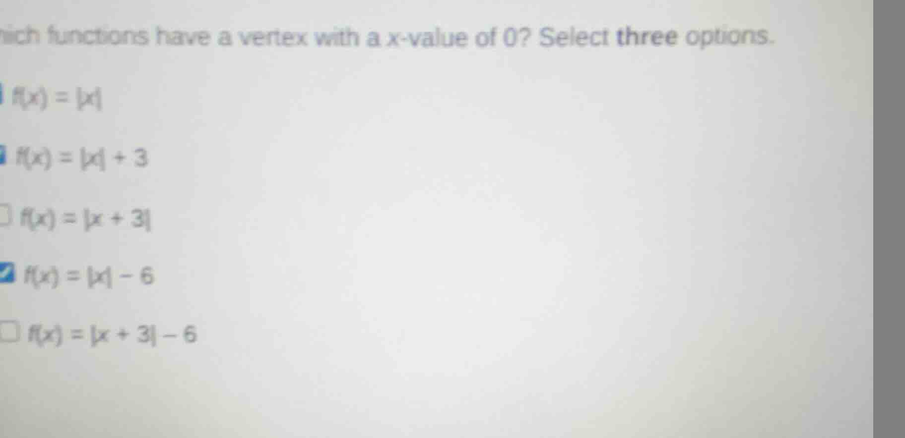 which functions have a vertex with a \\(x\\)-value of 0? select three o…