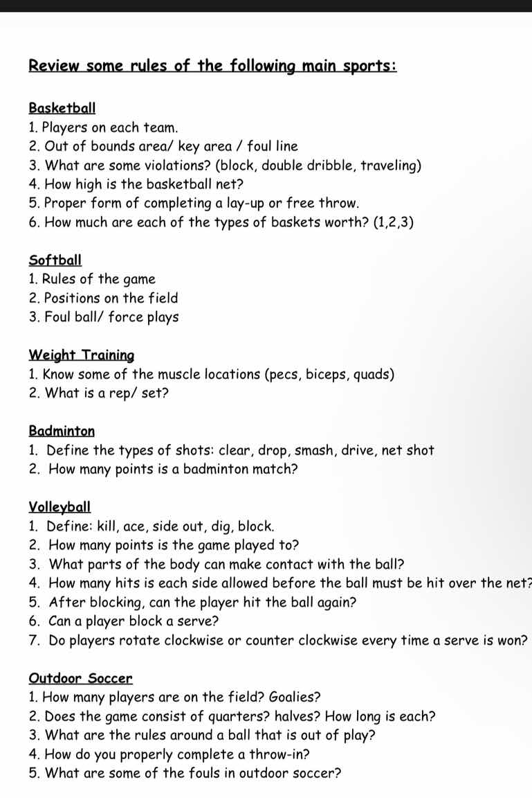 review some rules of the following main sports: basketball 1. players o…