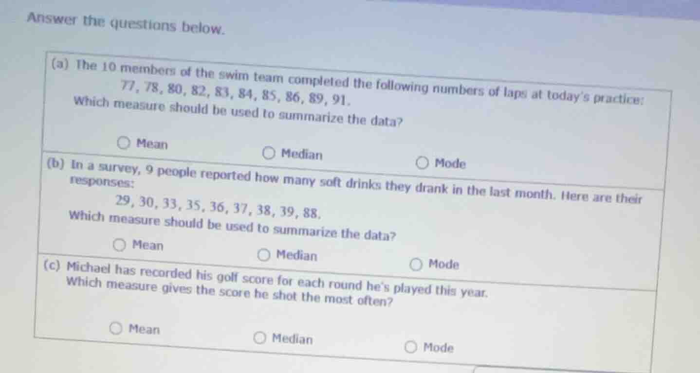 answer the questions below. (a) the 10 members of the swim team complet…