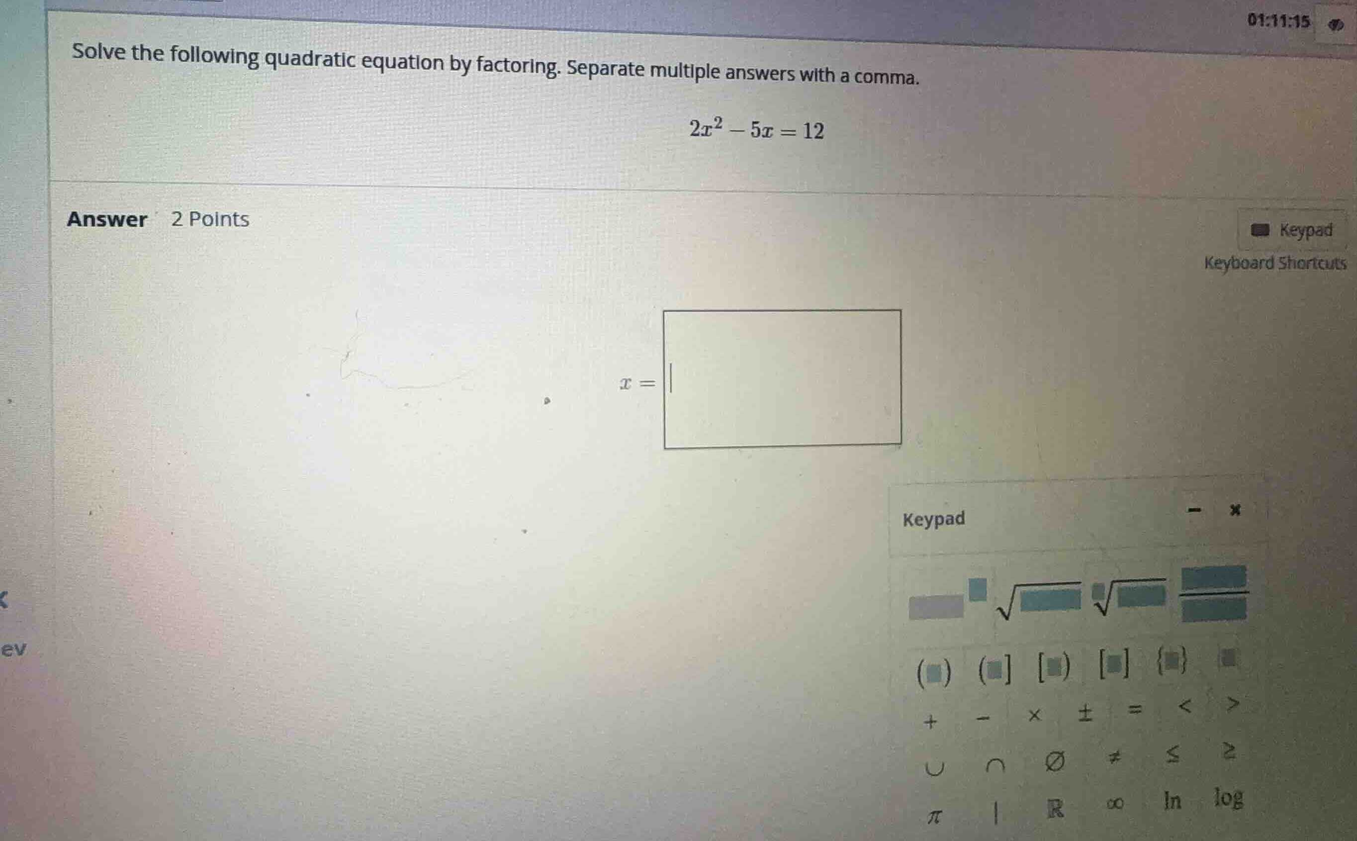solve the following quadratic equation by factoring. separate multiple …