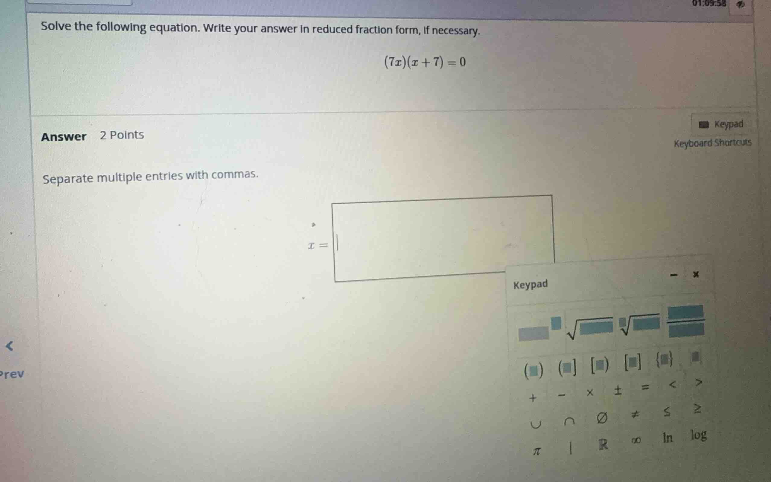 solve the following equation. write your answer in reduced fraction for…
