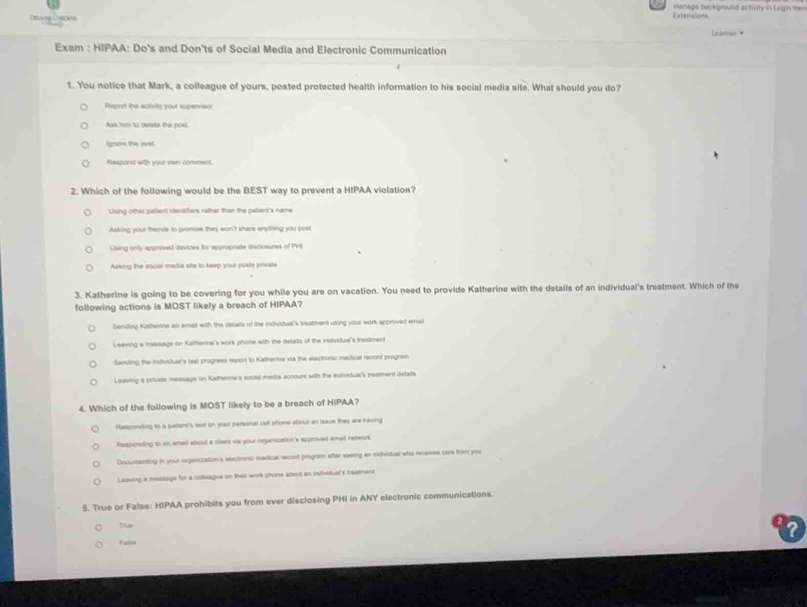 exam: hipaa: dos and donts of social media and electronic communication…