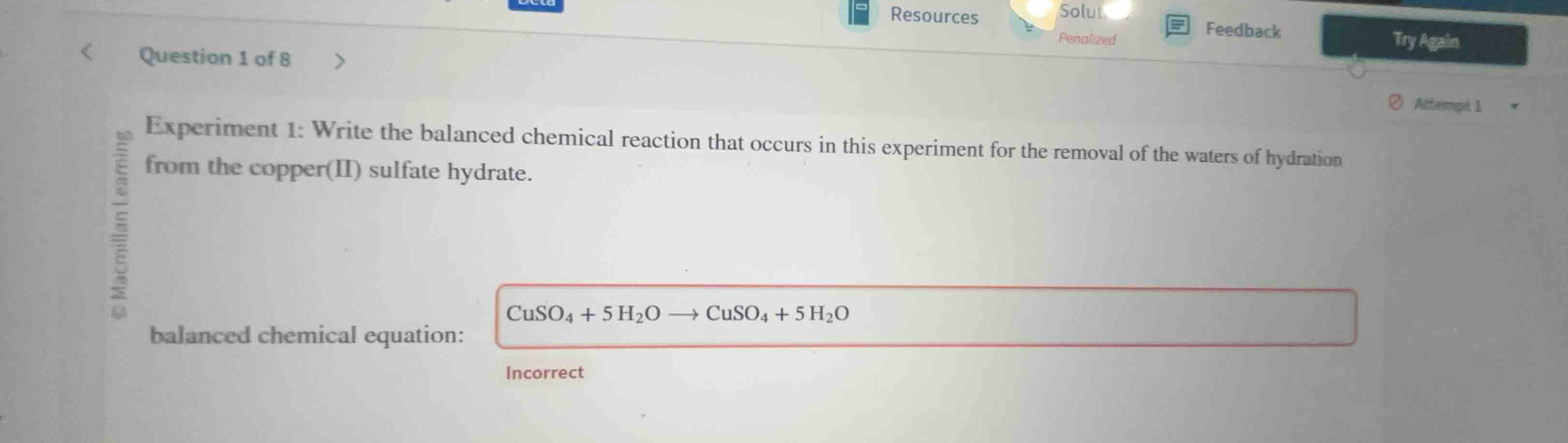 experiment 1: write the balanced chemical reaction that occurs in this …