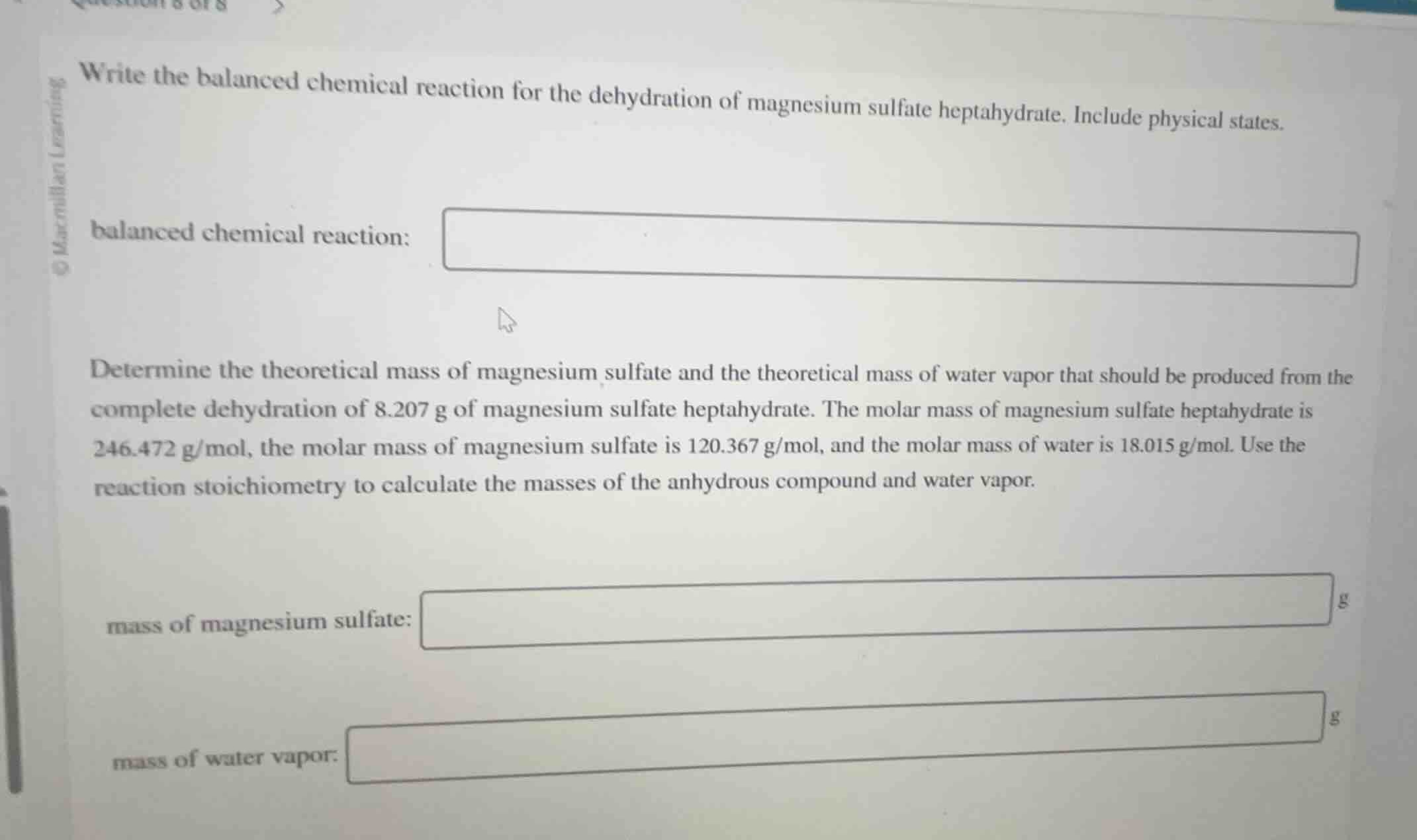 write the balanced chemical reaction for the dehydration of magnesium s…