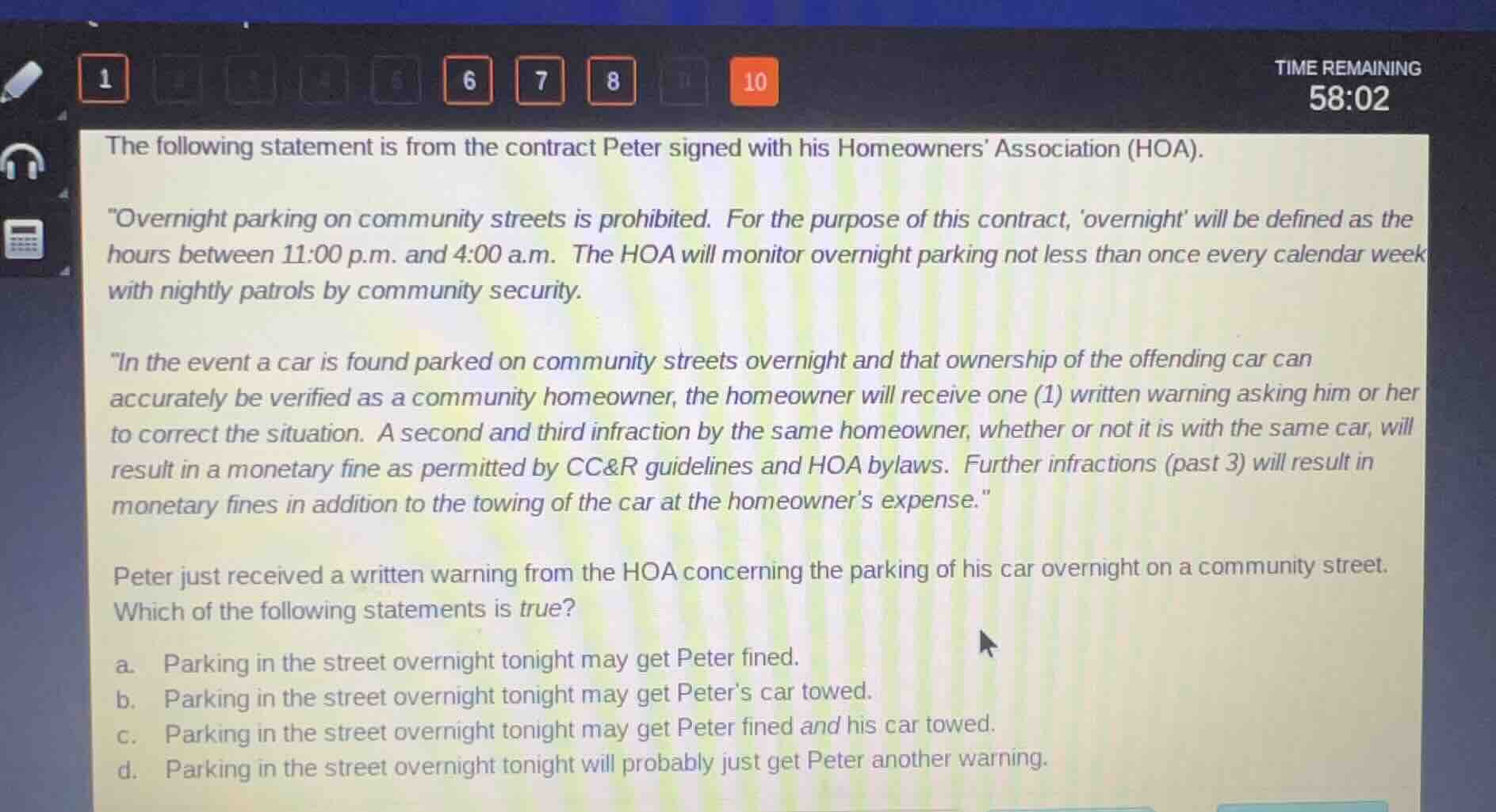the following statement is from the contract peter signed with his home…