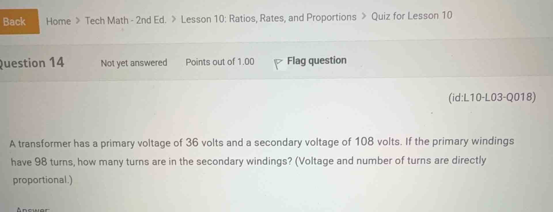 a transformer has a primary voltage of 36 volts and a secondary voltage…