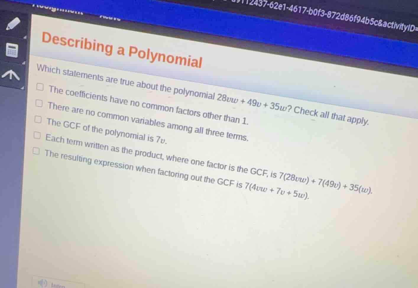 describing a polynomial which statements are true about the polynomial …