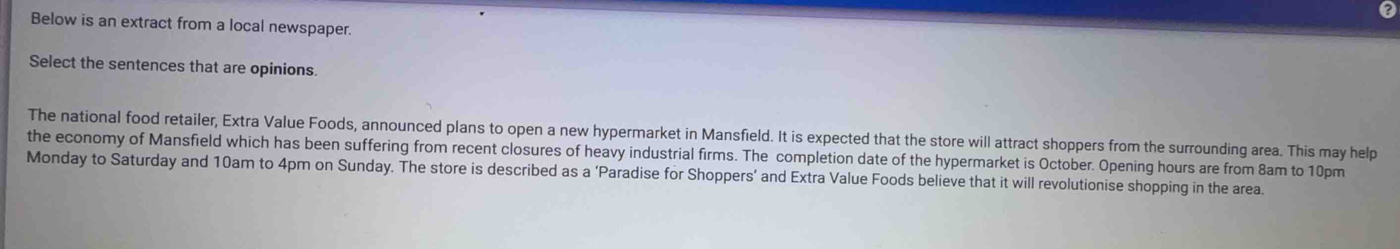 below is an extract from a local newspaper. select the sentences that a…