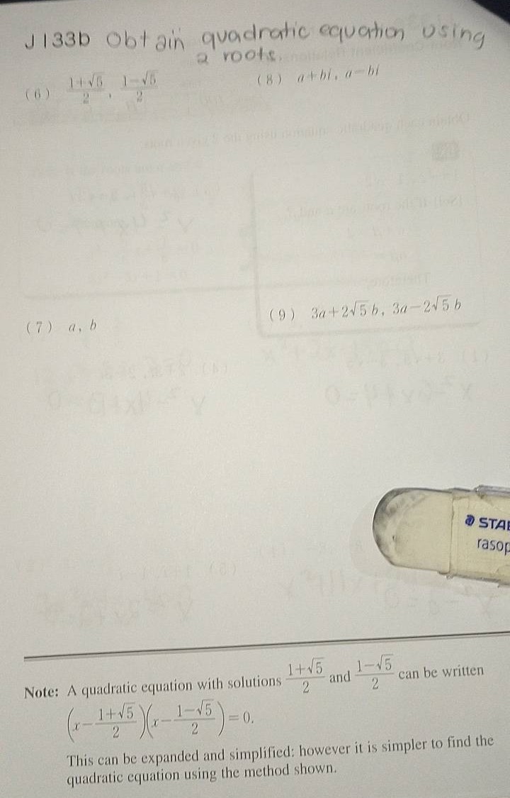 j133b obtain quadratic equation using 2 roots. (6) \\(\\frac{1+\\sqrt{5…