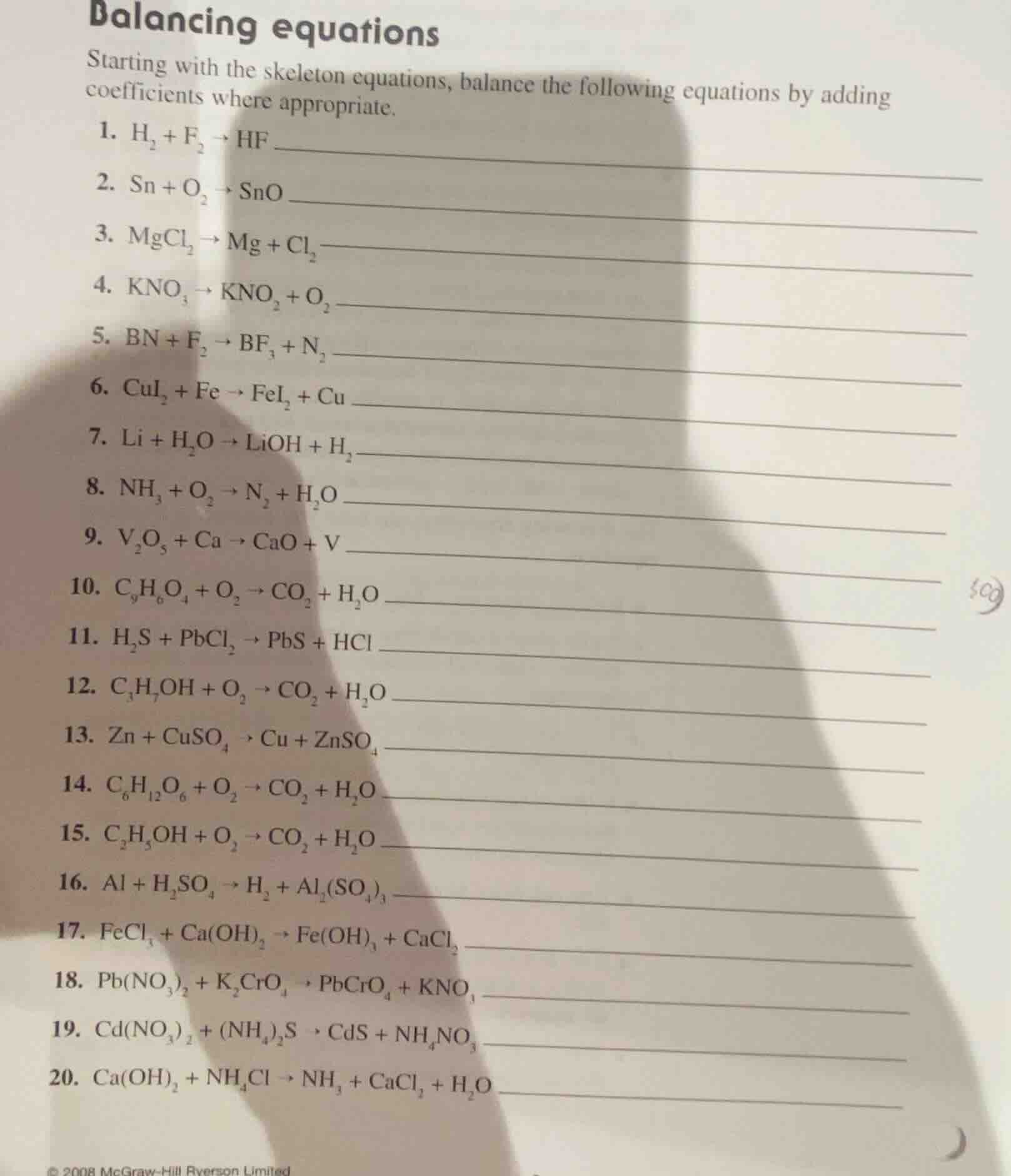 balancing equations starting with the skeleton equations, balance the f…