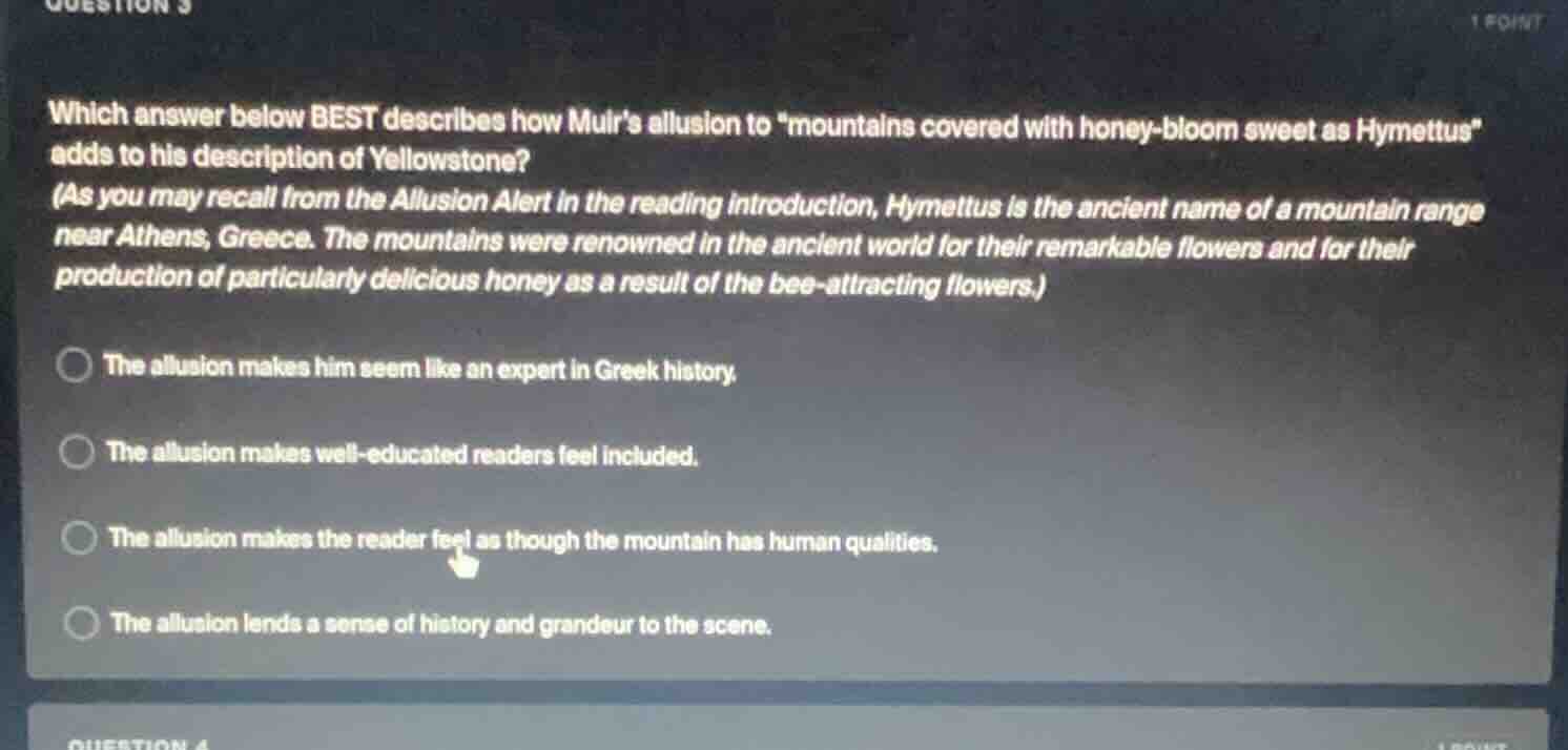 which answer below best describes how muirs allusion to \mountains cove…