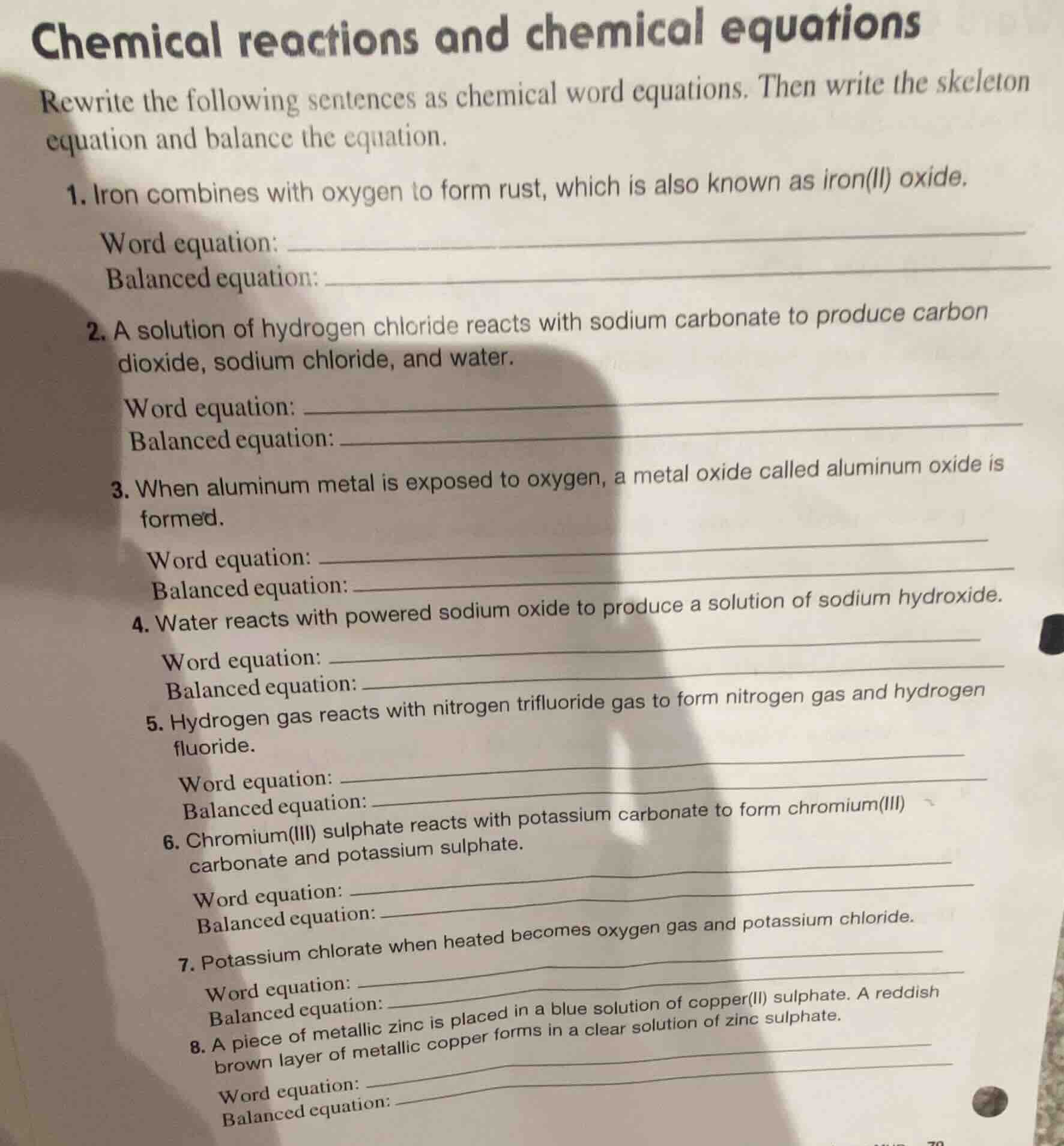chemical reactions and chemical equations rewrite the following sentenc…
