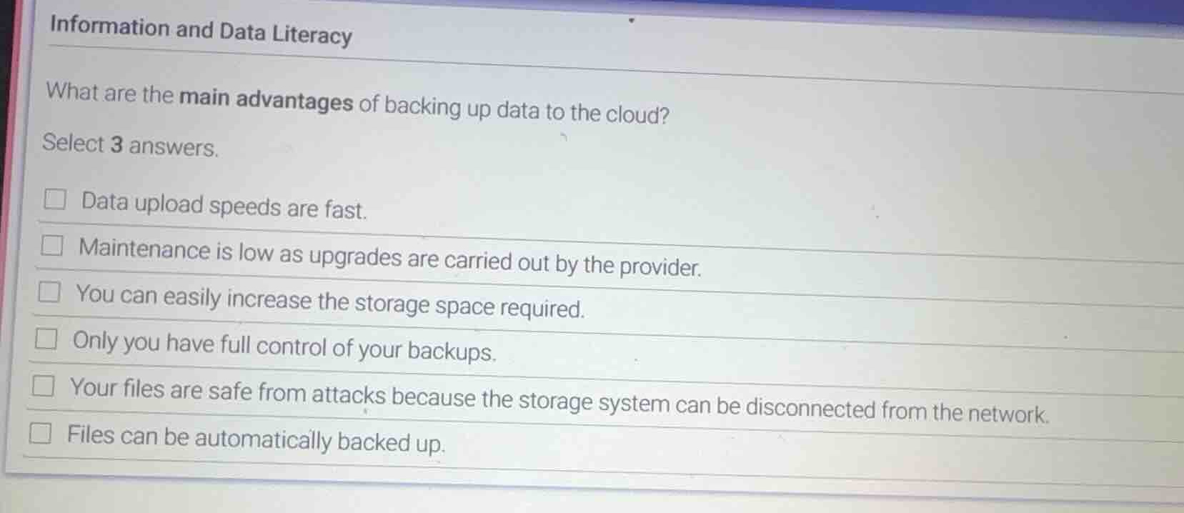 information and data literacy what are the main advantages of backing u…