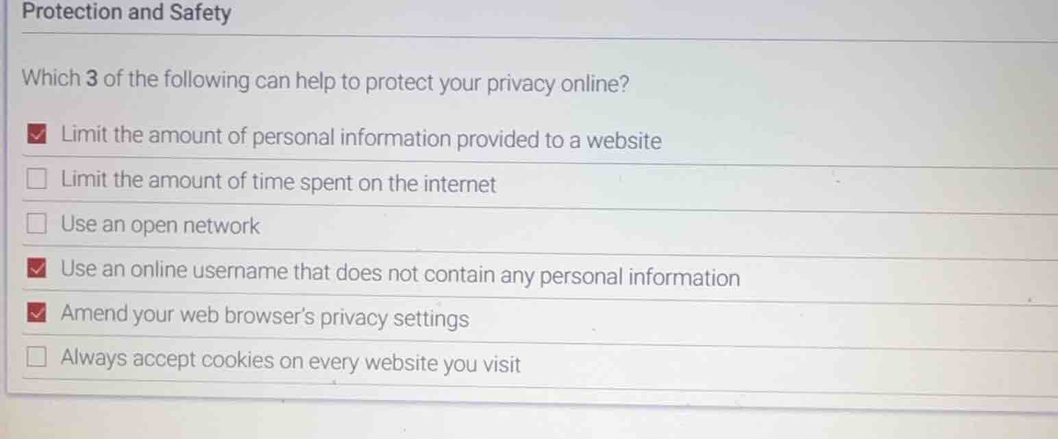 protection and safety which 3 of the following can help to protect your…