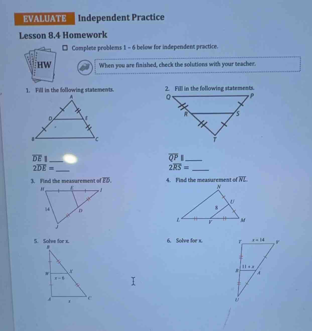 evaluate independent practice lesson 8.4 homework complete problems 1 -…