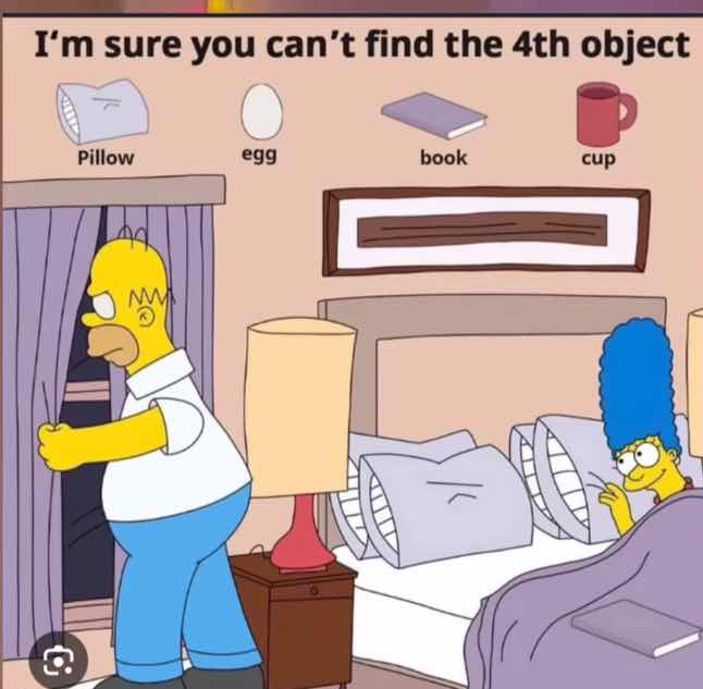 im sure you cant find the 4th object pillow egg book cup
