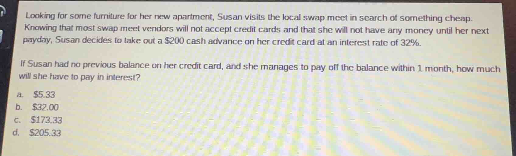looking for some furniture for her new apartment, susan visits the loca…