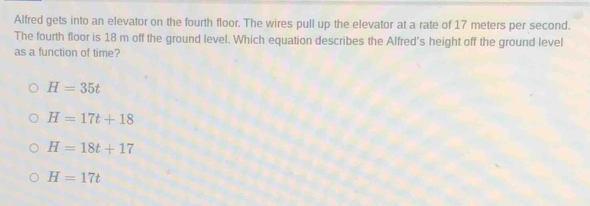 alfred gets into an elevator on the fourth floor. the wires pull up the…