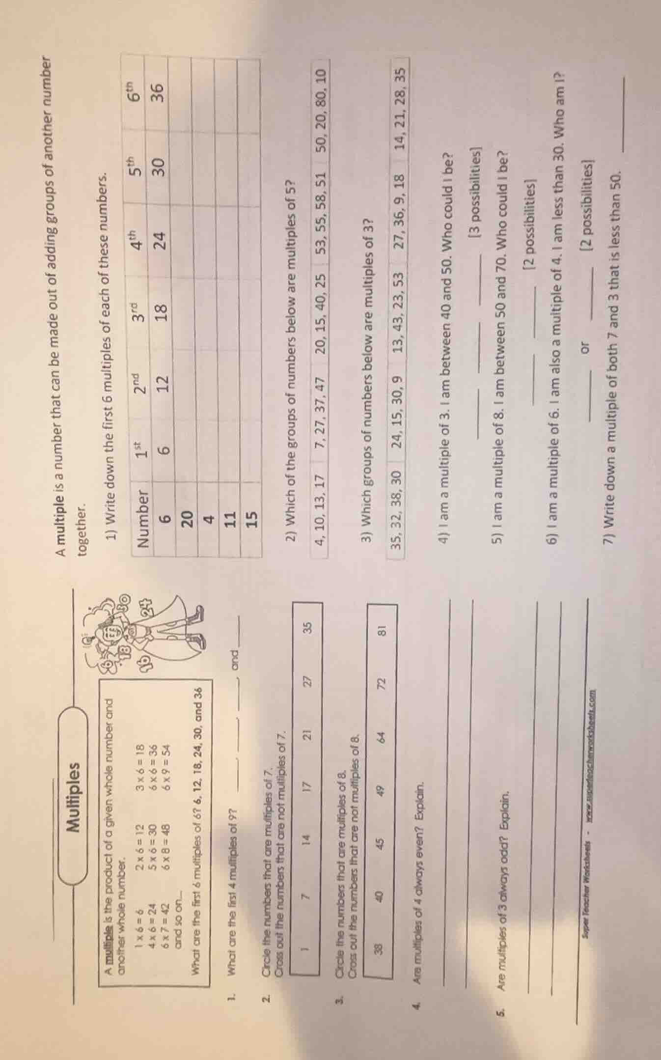 multiples a multiple is the product of a given whole number and another…