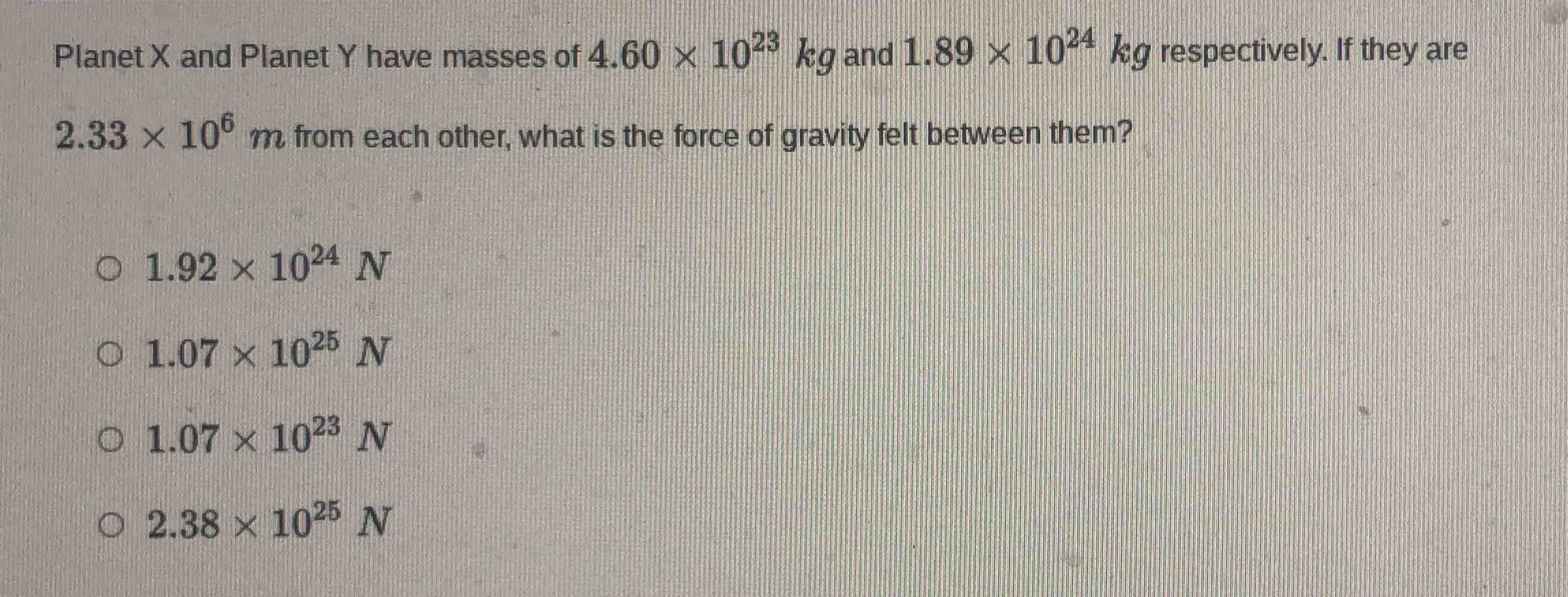 planet x and planet y have masses of \\(4.60 \\times 10^{23}\\text{ kg}…