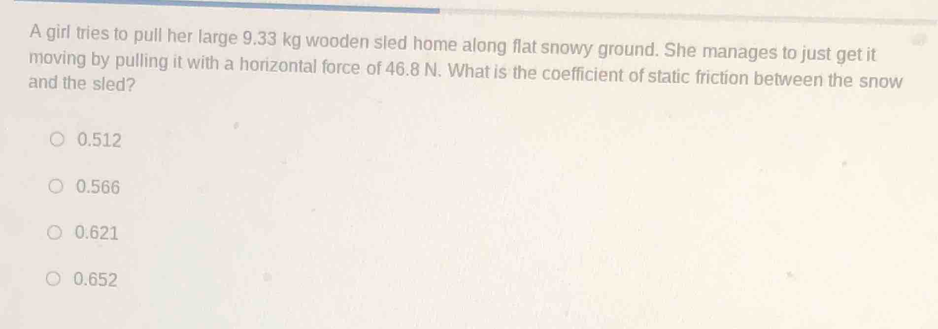 a girl tries to pull her large 9.33 kg wooden sled home along flat snow…