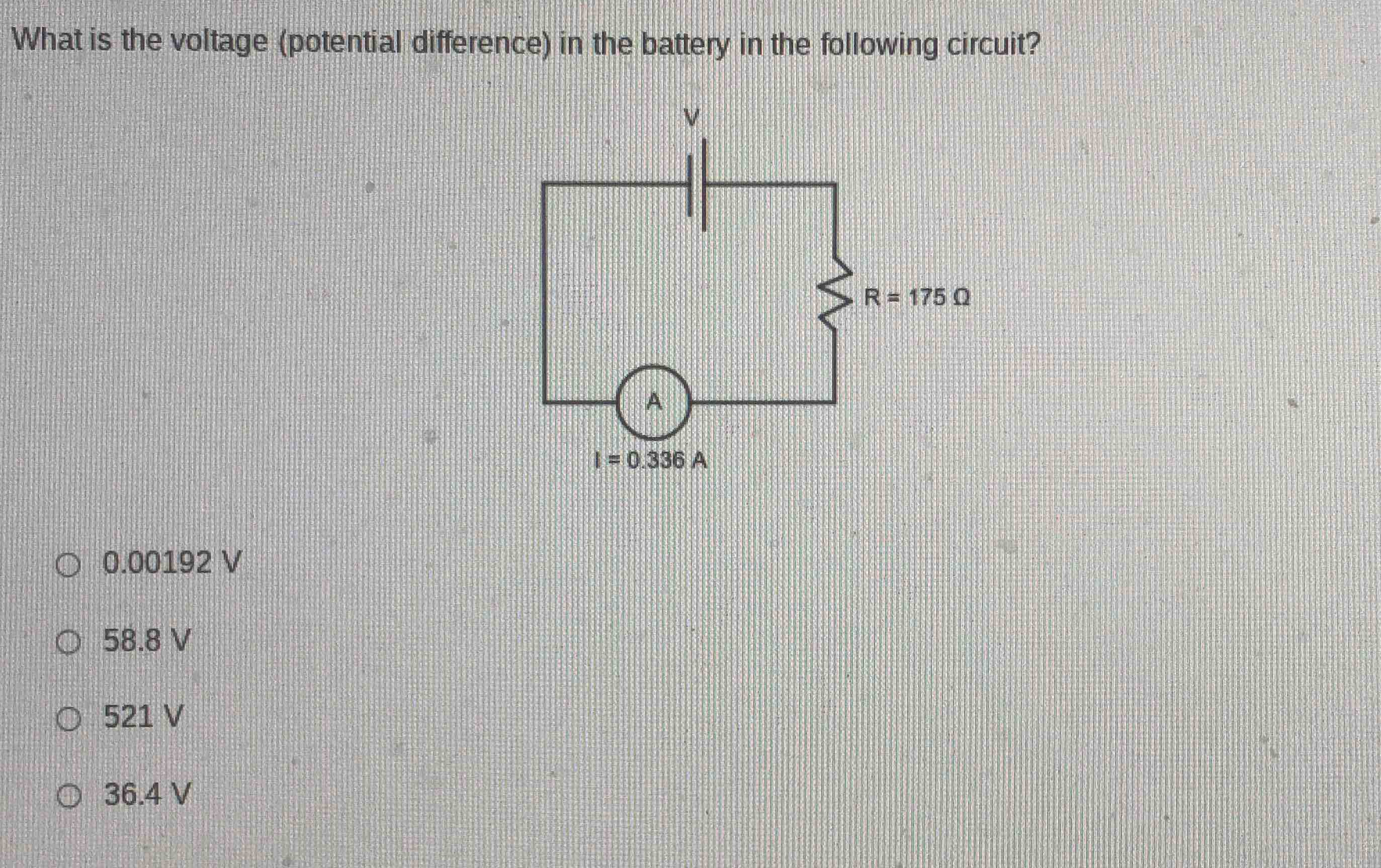 what is the voltage (potential difference) in the battery in the follow…