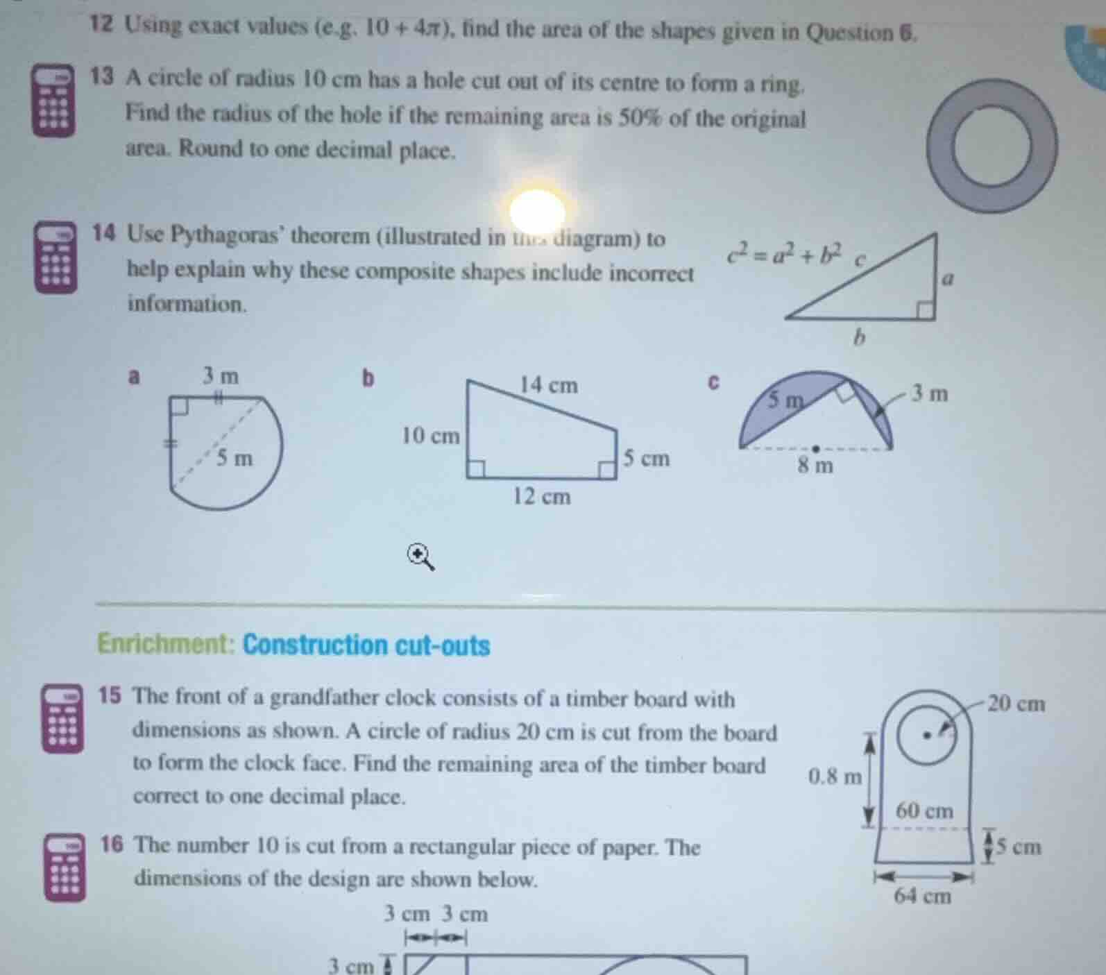 12 using exact values (e.g. \\(10 + 4\\pi\\)), find the area of the sha…