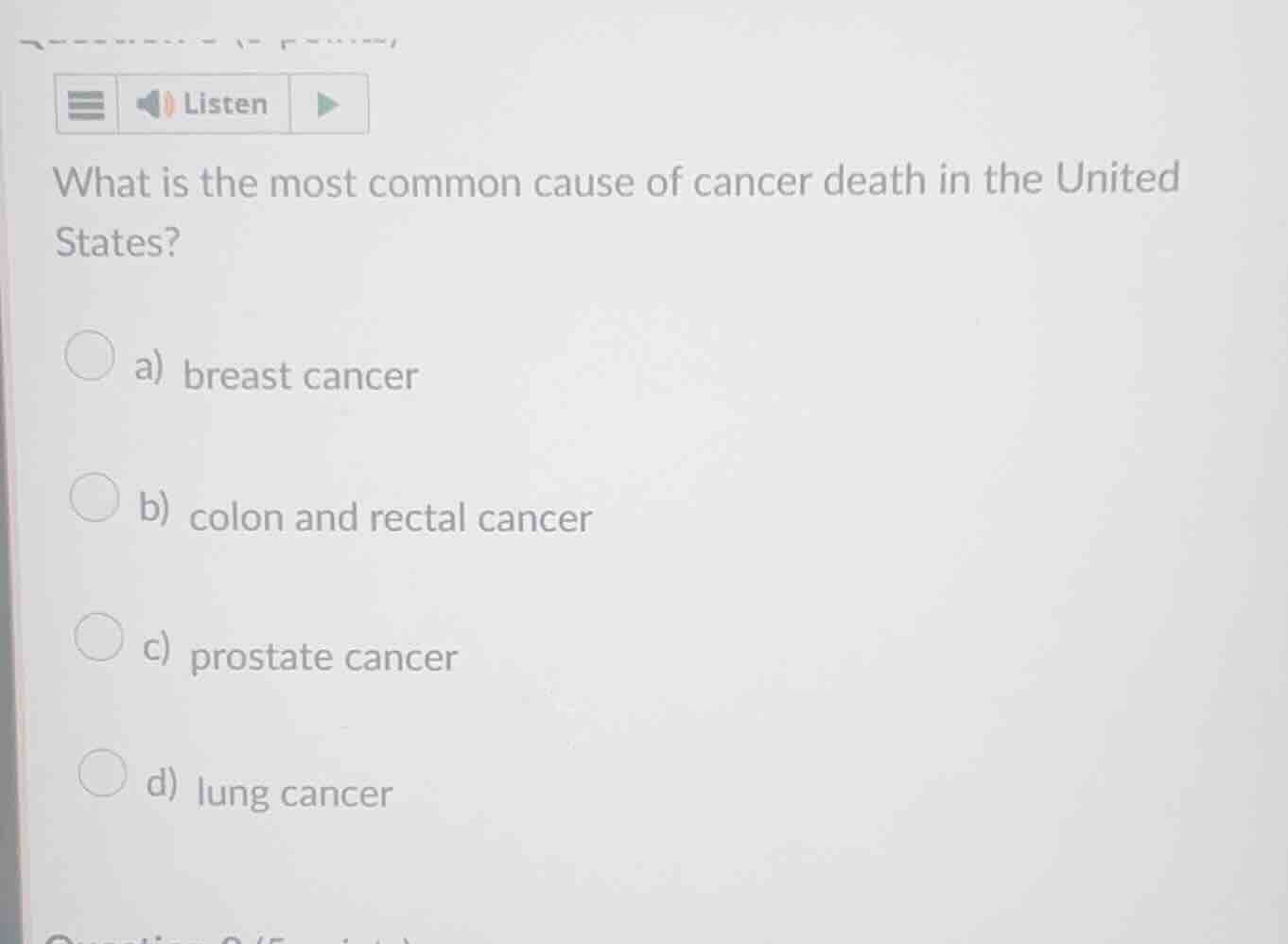 what is the most common cause of cancer death in the united states? a) …