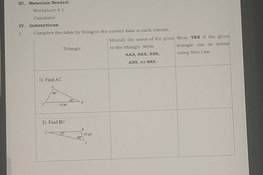 iii. materials needed: worksheet # 1 calculator iv. instructions: 1. co…