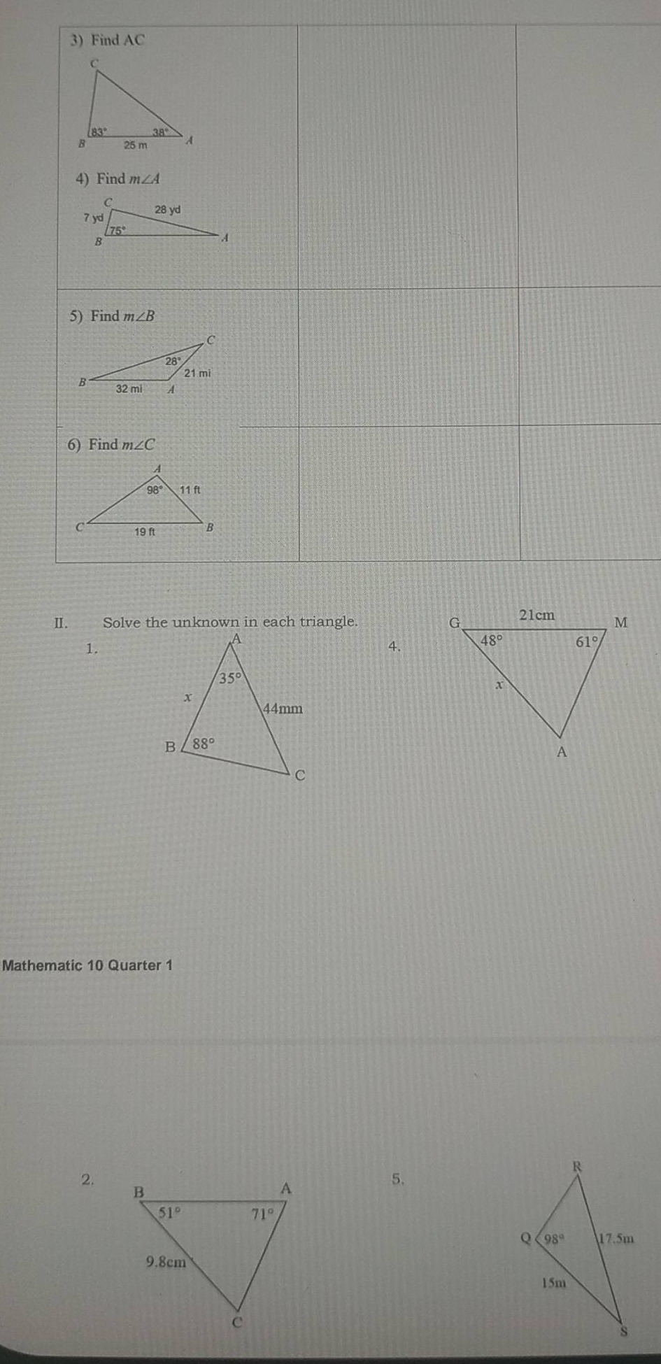 3) find ac 4) find \\(m\\angle a\\) 5) find \\(m\\angle b\\) 6) find \\…