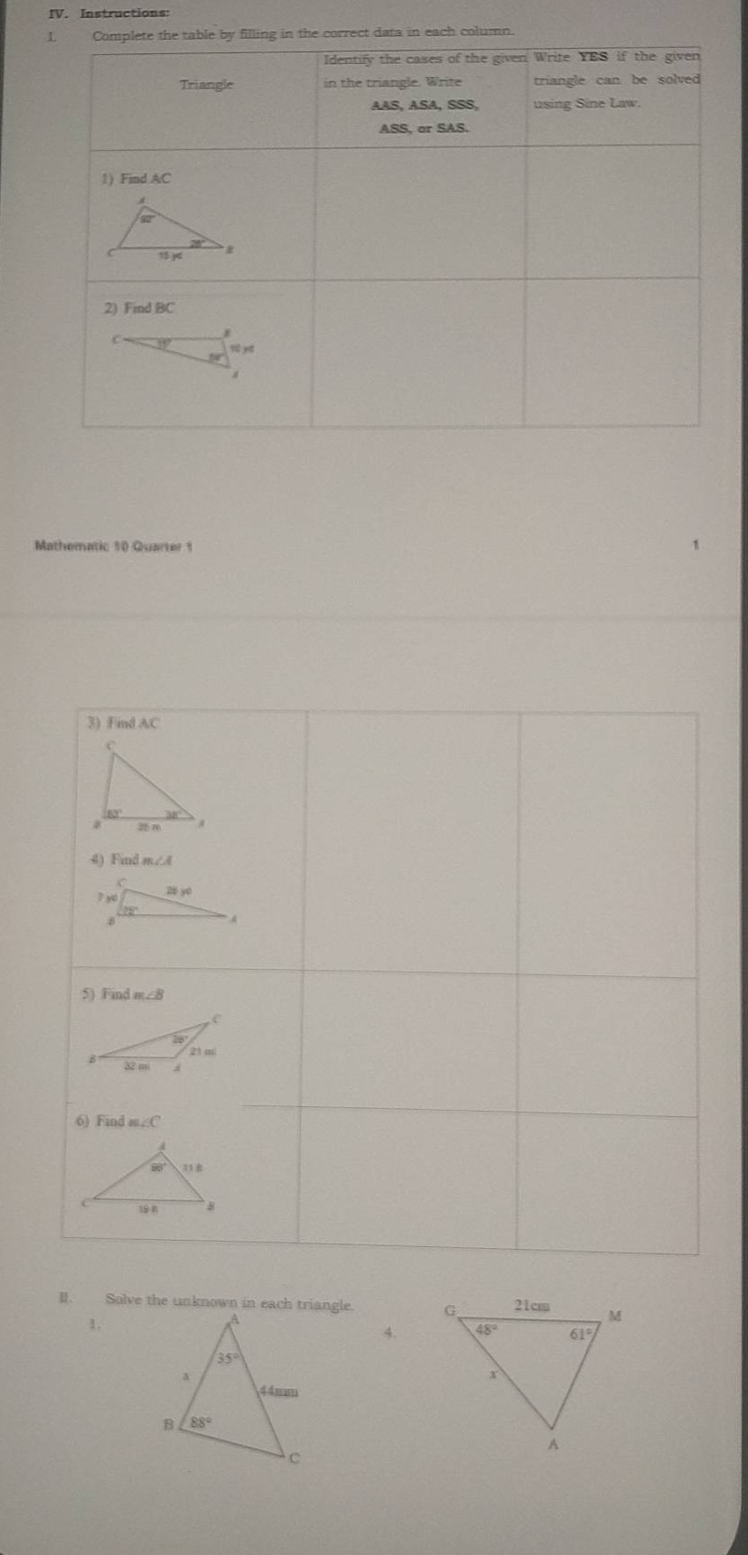 iv. instructions: i. complete the table by filling in the correct data …