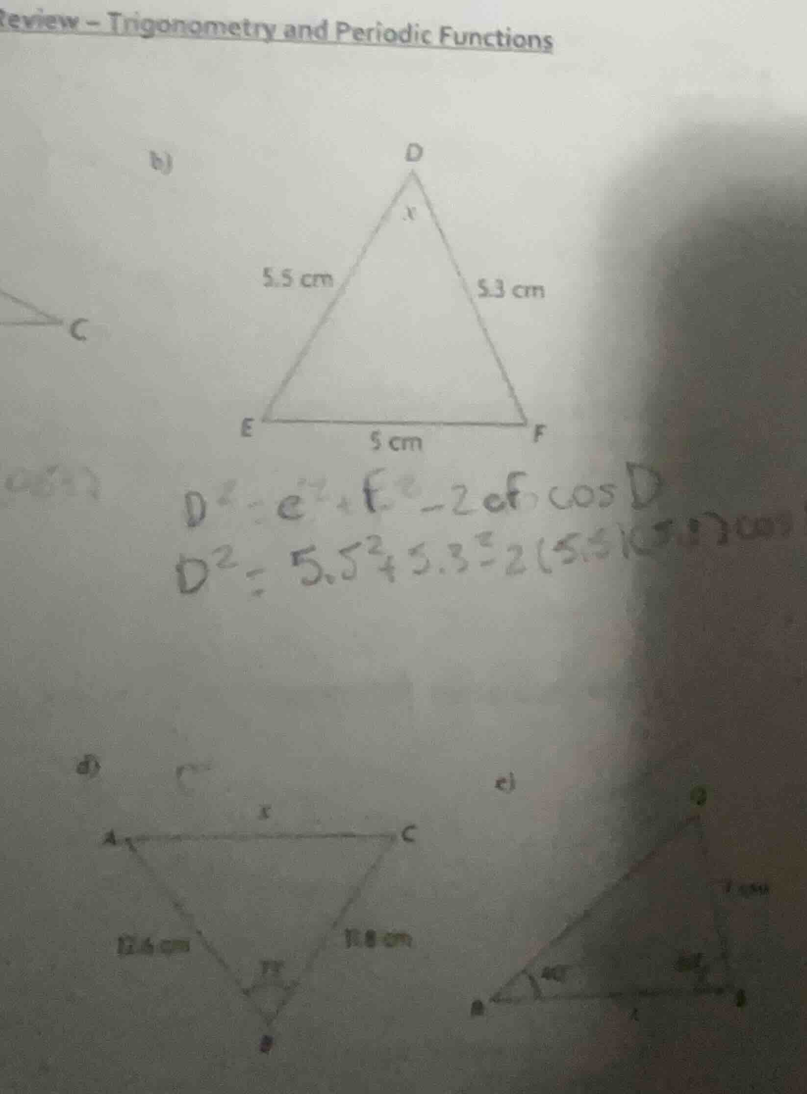 review - trigonometry and periodic functions b) triangle def with side …