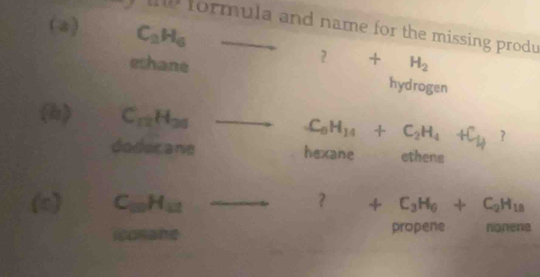 the formula and name for the missing product (a) \\(\\text{c}_2\\text{h…