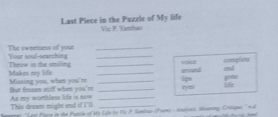 last piece in the puzzle of my life vic p. yambao the sweetness of your…