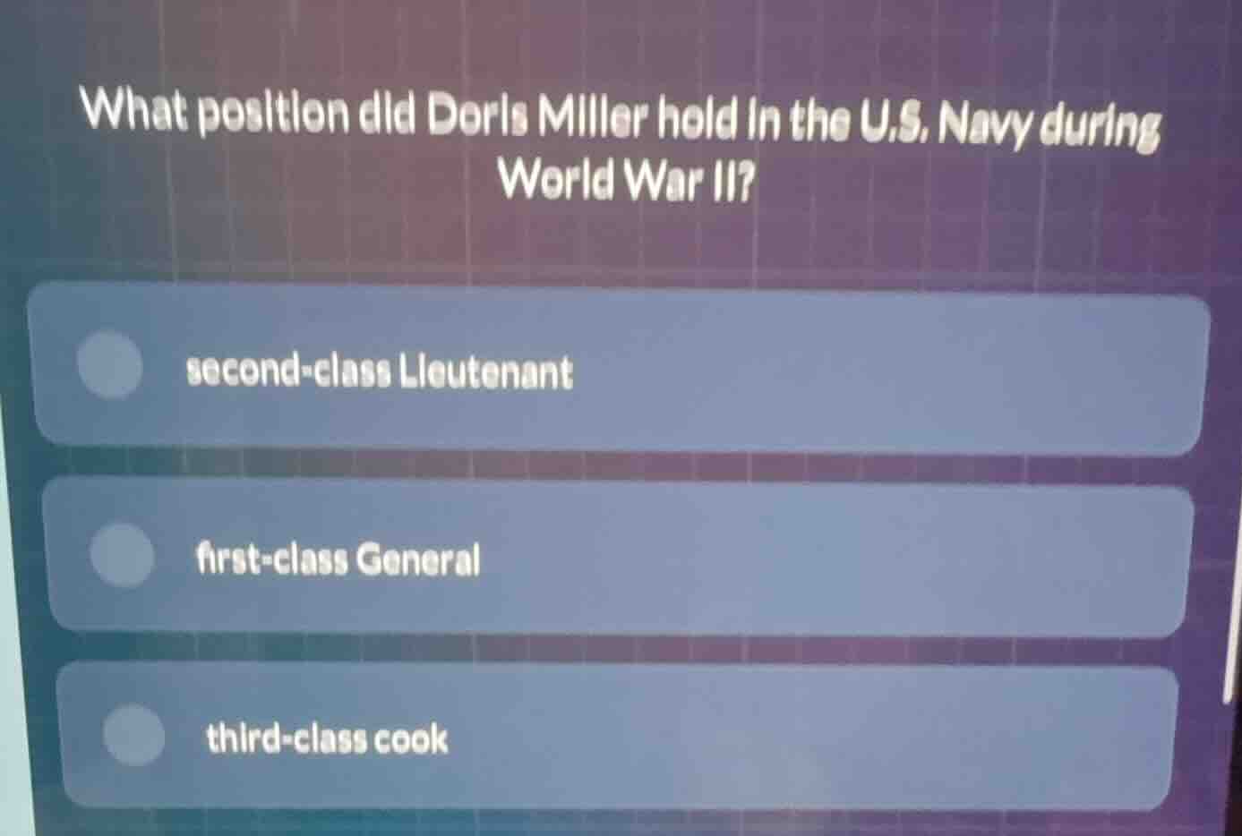 what position did doris miller hold in the u.s. navy during world war i…