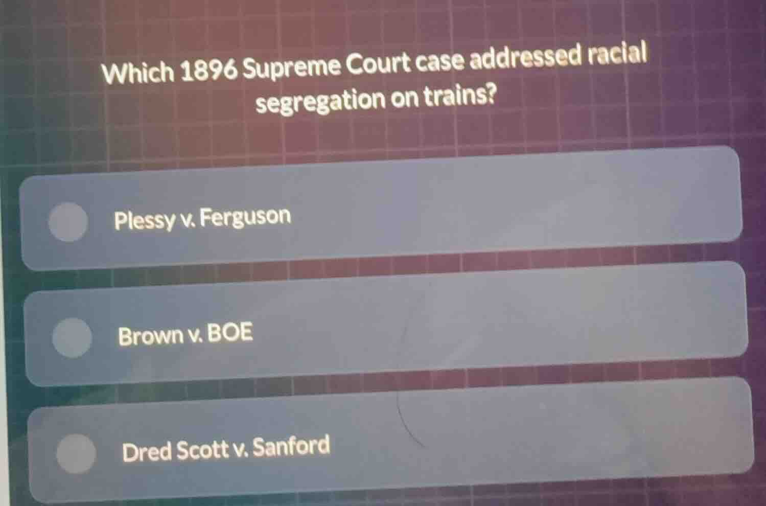 which 1896 supreme court case addressed racial segregation on trains? p…