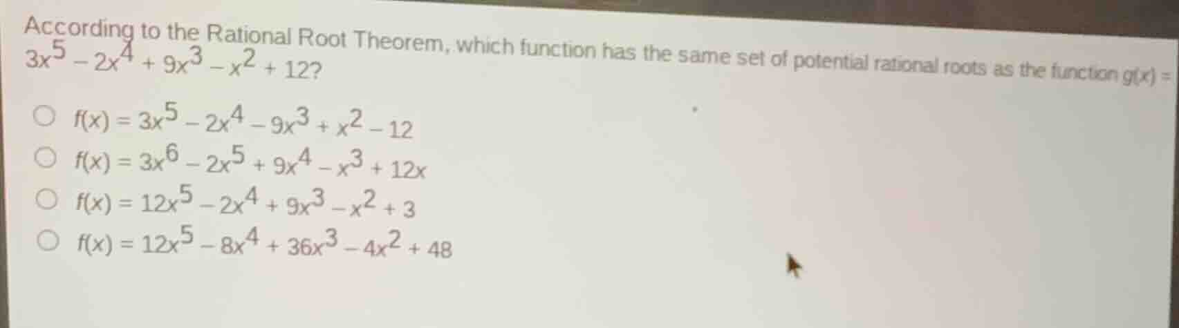 according to the rational root theorem, which function has the same set…