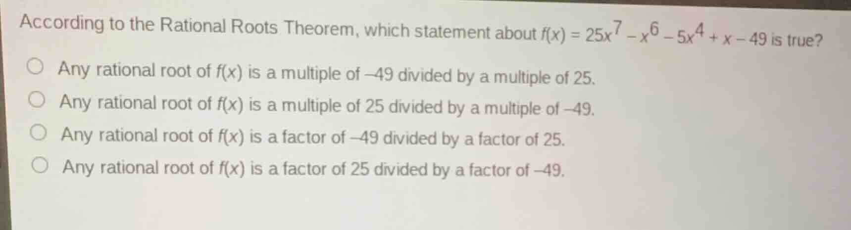 according to the rational roots theorem, which statement about \\(f(x) …