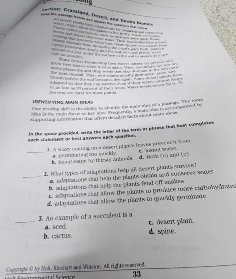 section: grassland, desert, and tundra biomes read the passage below an…