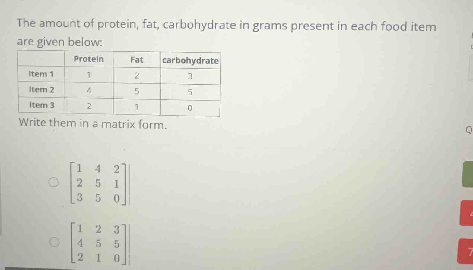 the amount of protein, fat, carbohydrate in grams present in each food …