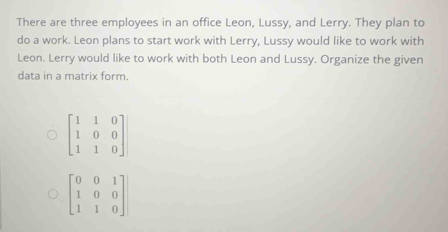 there are three employees in an office leon, lussy, and lerry. they pla…