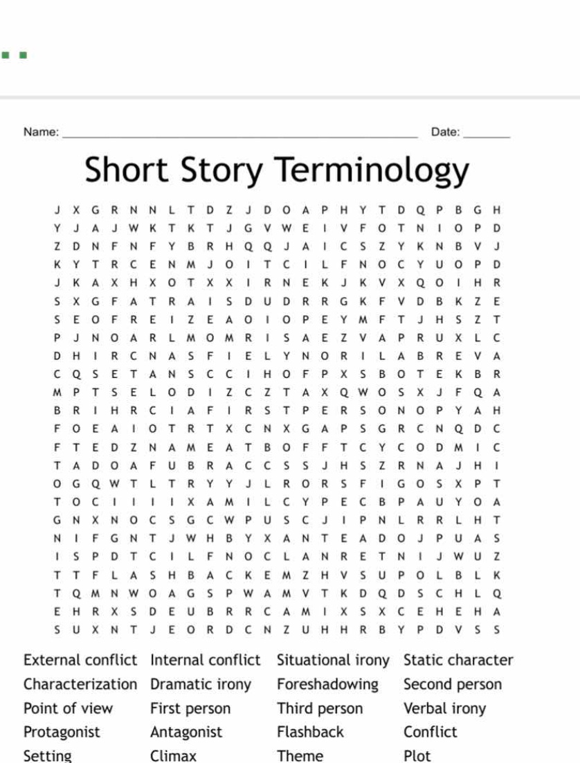 short story terminology external conflict internal conflict situational…