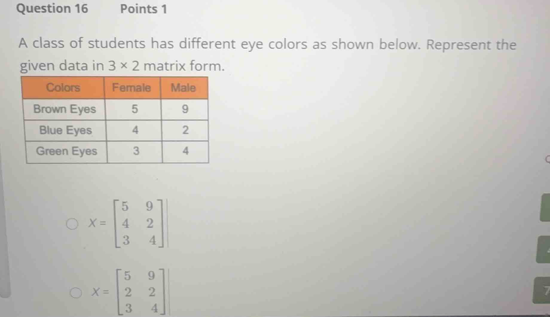 question 16 points 1 a class of students has different eye colors as sh…