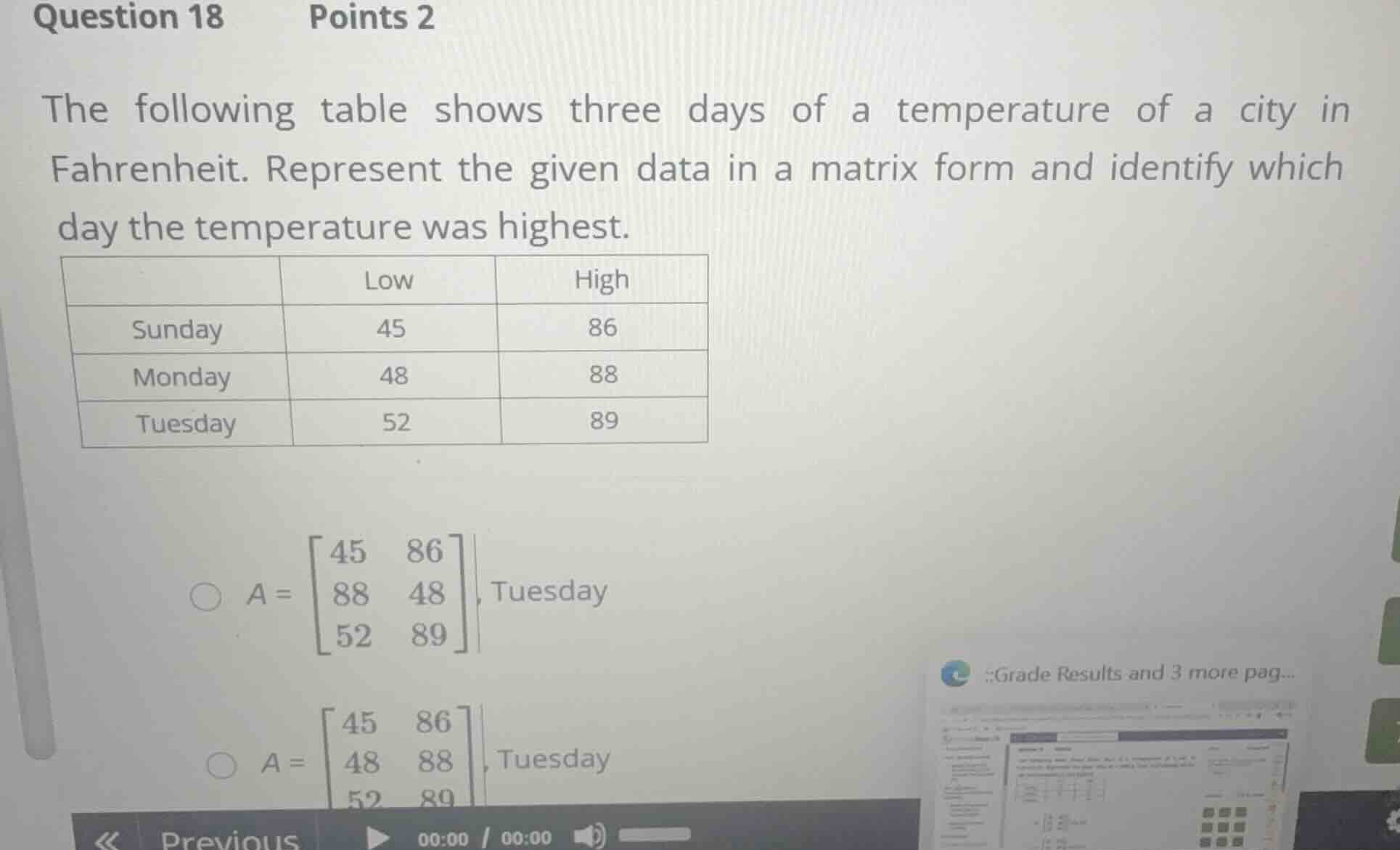 question 18 points 2 the following table shows three days of a temperat…