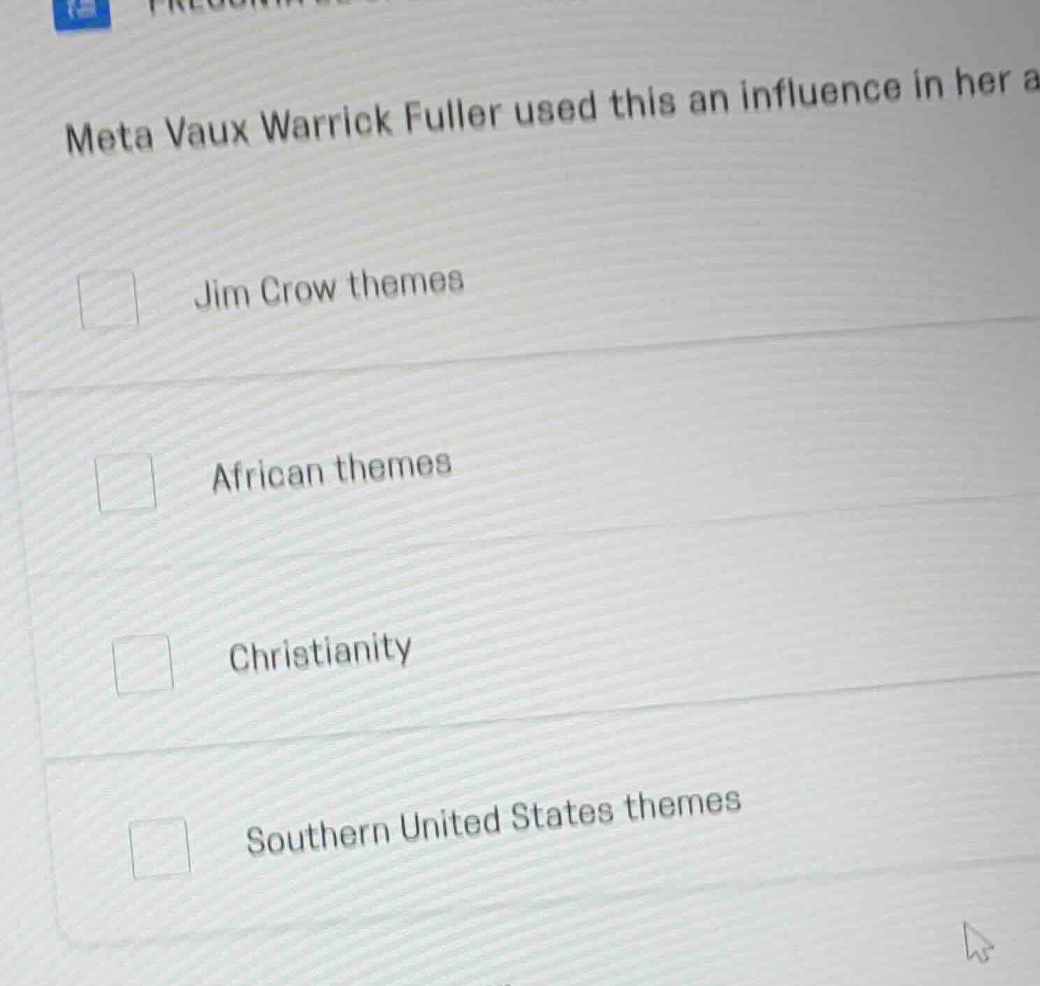 meta vaux warrick fuller used this an influence in her art jim crow the…